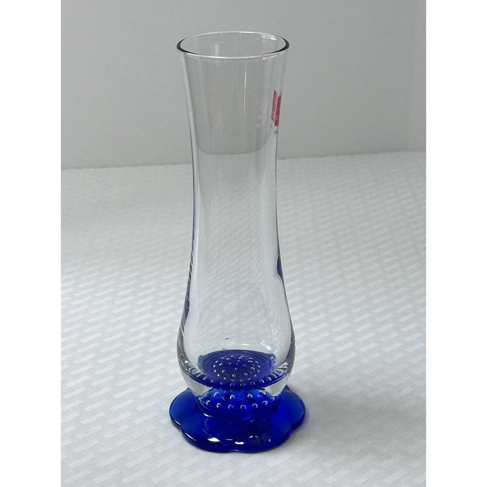 Bormioli Rocco Vase Italian Art Glass‎ Cobalt Blue Flower Controlled Bubbles